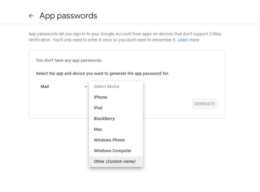 App Password Option
